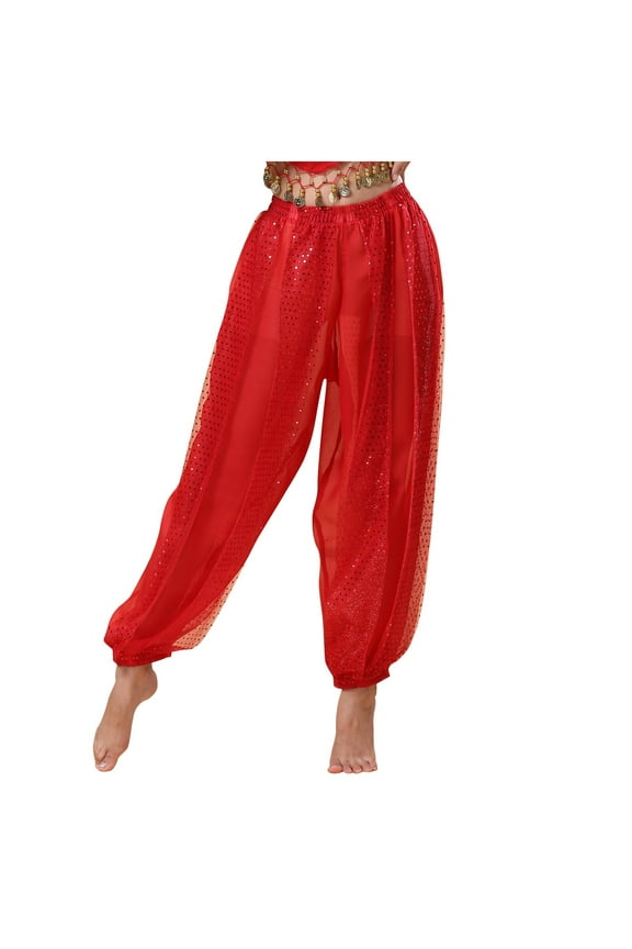 Women's Casual Pants Carnival Sparkly Sequins High Waist Tapered Jogger Trousers Straight Leg Chiffon Pant Outdoor Workout Baggy Comfortable Trouser