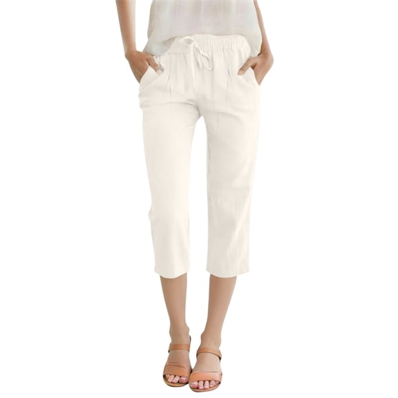 XAOFW Women's Casual Pants Fashionable Drawstring Solid Color Pant With Pockets Striped Calf Length Trouser Outdoor Activities Soft Breathable Sweatpants