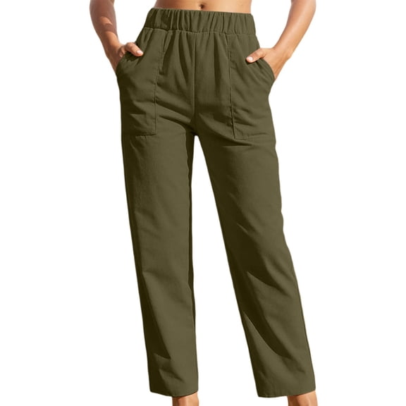 XAOFW Women's Casual Pants Retro Solid Color Elastic Waist Pant With Pockets Comfort Fit Straight Leg Corduroy Trouser Daily Lounging Comfortable Trendy Sweatpants