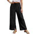 thumbnail image 1 of XAOFW Women's Casual Pants Solid Color Elastic Waist And Drawstring Ties Comfort Fit Wide Leg Trouser Daily Lounging Comfortable Trendy Slacks, 1 of 5