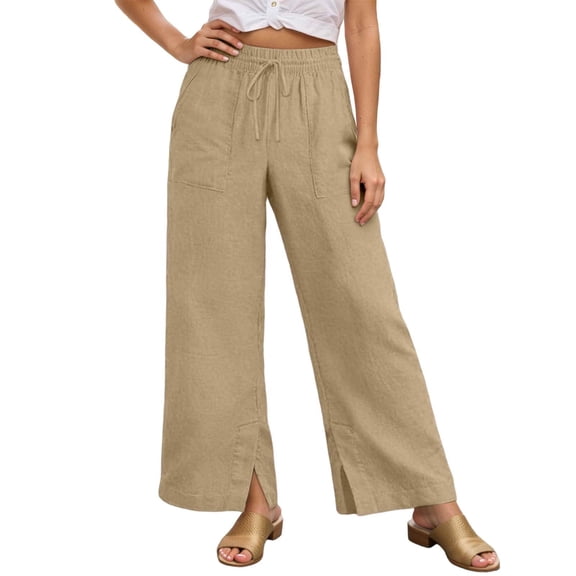 XAOFW Women's Casual Pants Solid Color Elastic Waist And Drawstring Ties Comfort Fit Wide Leg Trouser Outdoor Activities Soft Breathable Sweatpants