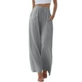 thumbnail image 1 of XAOFW Women's Casual Pants Solid Color High Waist Fashion Trousers Wide Leg Pant With Pockets And Drawstring Everyday Wear Cozy Versatile Slacks, 1 of 6