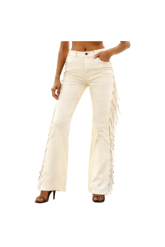 Women's Casual Pants Solid Color High Waist Flowy Flared Trousers Wide Leg Pant With Fringe Bottom Party Night Cozy Versatile Slacks
