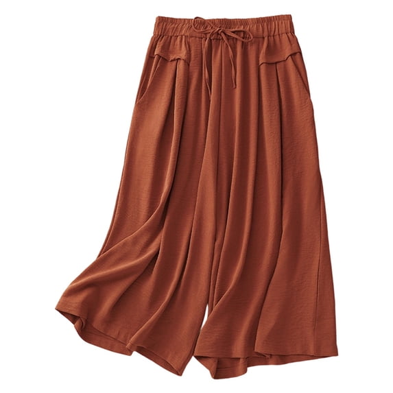 XAOFW Women's Casual Pants Solid Color High Waist Trousers Wide Leg Sweatpant With Drawstring Everyday Wear Comfortable Stylish Trouser