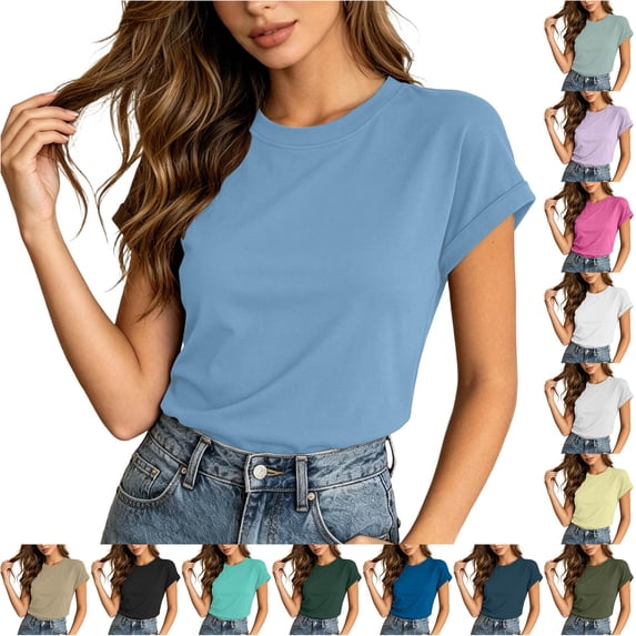 XAOFW Women's Casual T Shirts Stretchy Slim Fit Short Sleeve T-Shirt Soft Summer Basic Tees Comfortable Tops XS