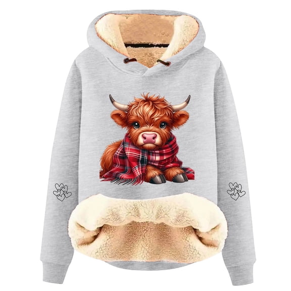 XAOFW Women's Hoodies Sweatshirts Cute Catoon Animal Printed Pullover Fashion Fuzzy Thickened Hoodie Long Sleeve Hooded Sweatshirt Stylish Comfortable Daily Tops