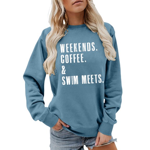 XAOFW Women's Hoodless Sweatshirts Letter Printed Casual Sweatshirt Crew Neck Comfort Loose Fit Pullover Long Sleeve Stylish Comfortable Daily Tops