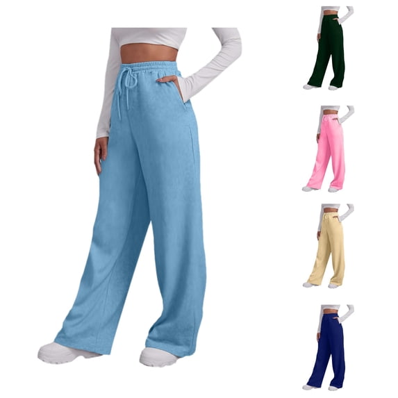 XAOFW Women's Lined Sweatpants Wide Straight Leg Pants Sweatpants Joggers Pants Workout High Waisted Yoga Pants With Pockets Comfortable Bottom L