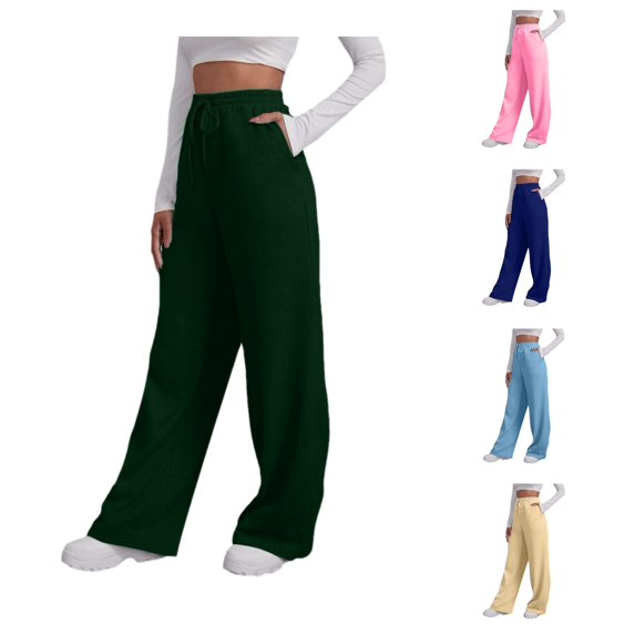 XAOFW Women's Lined Sweatpants Wide Straight Leg Pants Sweatpants Joggers Pants Workout High Waisted Yoga Pants With Pockets Comfortable Bottom L