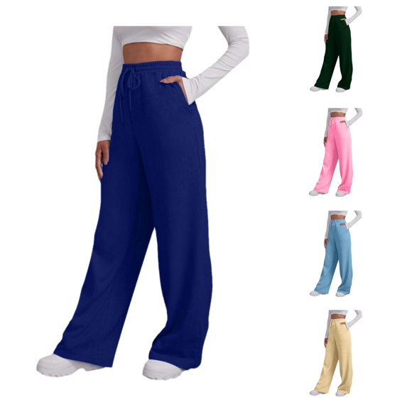 XAOFW Women's Lined Sweatpants Wide Straight Leg Pants Sweatpants Joggers Pants Workout High Waisted Yoga Pants With Pockets Trendy Bottom XXL