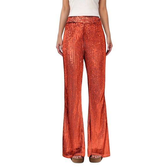 XAOFW Women's Pants Carnival Straight Leg Pant With Sparkling Sequins Glitter Trouser Festive Wear Everyday Fashion Comfortable Cozy Club Party Slacks