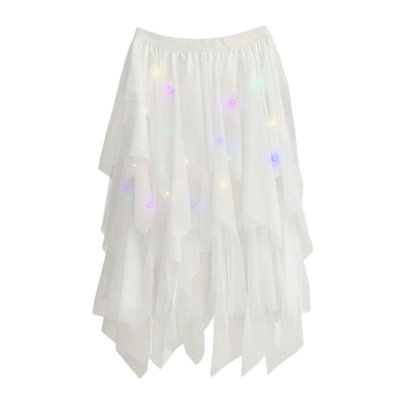 XAOFW Women's Skirts Carnival Floral Print High Waisted Glitter Sequine Irregular Slim Fit Mesh Skirt Stage Performance Versatile Trendy Skirts