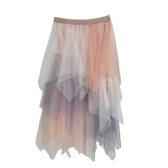 XAOFW Women's Skirts Carnival High Waist Asymmetrical Gradient Color Layered Flowy Mesh Peplum Skirt Dance Performance Soft Breathable Skirts