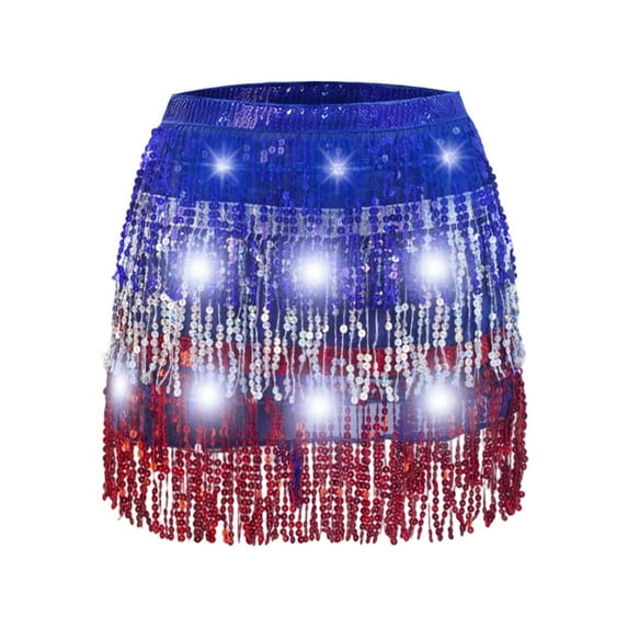 XAOFW Women's Skirts Carnival Patchwork Glitter Sequine Led Ambient Lighting Layered Casual Skirt Dance Performance Soft Breathable Skirts