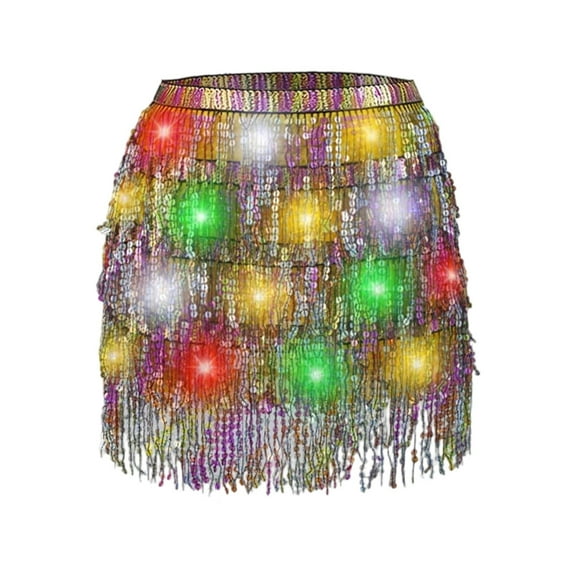 XAOFW Women's Skirts Carnival Patchwork Glitter Sequine Led Ambient Lighting Layered Casual Skirt Stage Performance Versatile Trendy Skirts