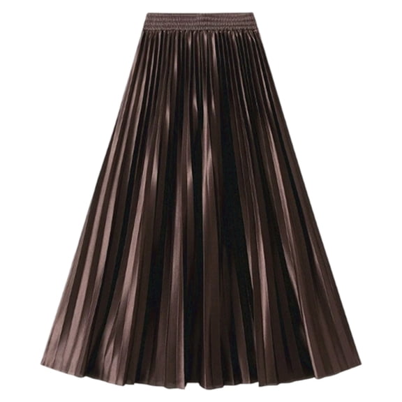 XAOFW Women's Skirts Carnival Solid Color High Waist A Line Glossy Pleated Slim Fit Midi Skirt Dance Performance Soft Breathable Skirts