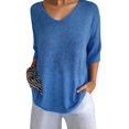 thumbnail image 1 of XAOFW Women's Sweater Solid Color 3/4 Sleeve V Neck Sweaters Everyday Wear Slim Fit Knitted Pullover Club Party Trendy Comfortable Knitting Top, 1 of 5
