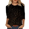 thumbnail image 1 of XAOFW Women's T-Shirts Carnival Sparkly Three Quarter Sleeve Crewneck Casual Sequins T Shirt Everyday Wear Loose Fit Tee Shirts Party Night Comfortable Stylish Top, 1 of 4