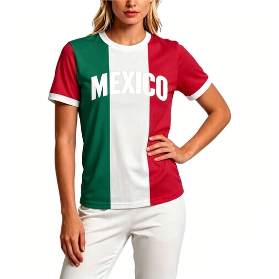 XAOFW Women's T Shirts Mexico Round Neck Short Sleeve Graphic Printed T-Shirt Summer Football Soccer Game Tee Casual Daily Wear Tops M