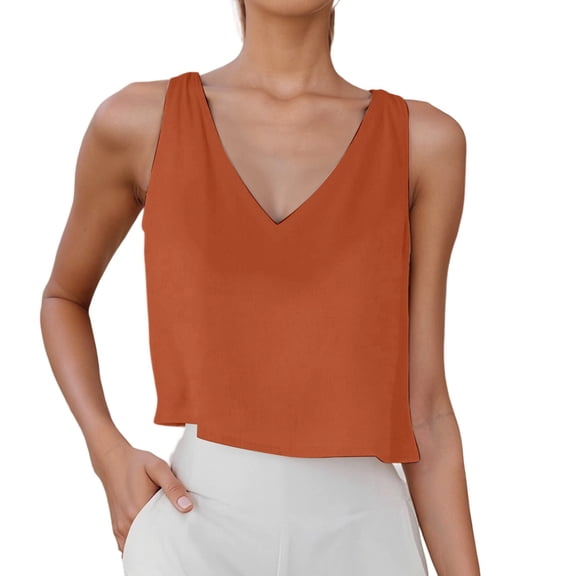 XAOFW Women's Tank Tops Solid Color Sleeveless V Neck Vest Club Party Stylish Cozy Tops