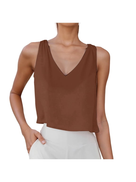 Women's Tank Tops Solid Color Sleeveless V Neck Vest Daily Wear Versatile Trendy Tops