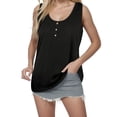 thumbnail image 1 of XAOFW Womens Solid Color Tank Tops Button Loose Fit Sleeveless Camisole Holiday Vacation Cozy Top, 1 of 5