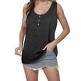 thumbnail image 1 of XAOFW Womens Solid Color Tank Tops Button Loose Fit Sleeveless Camisole Holiday Vacation Stylish Tops, 1 of 5
