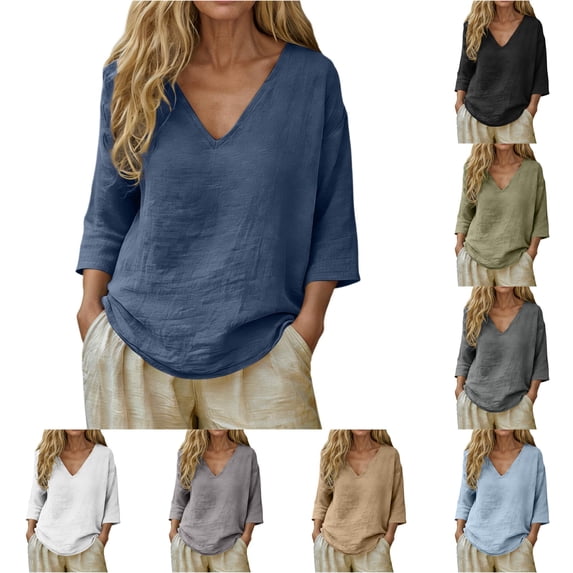 XAOFW Womens T Shirts Fashion Loose Fit Casual Short Sleeve V Neck Tees Summer Everyday Basic T-Shirts Soft Tops XXL