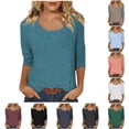 thumbnail image 1 of XAOFW Womens T Shirts Solid Color Scoop Neck 3/4 Sleeve T-Shirt Stretch Knit Basic Layering Casual Everyday Tees Trendy Top XL, 1 of 7