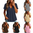 thumbnail image 1 of XAOFW Womens T Shirts Solid Color V Neck Button Up Loose Fitting Short Sleeved T Shirt Versatile Tops XL, 1 of 4