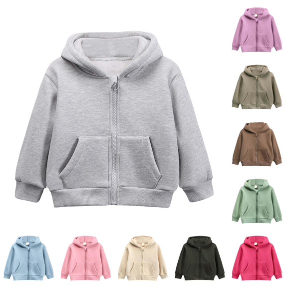 XAOFW Zip Up Hoodies For Girls Long Sleeve Solid Color Hooded Sweatshirt Kids Fall Winter Casual Warm Pullover Outerwear With Pockets Breathable Top 7-8 Years