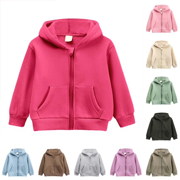 XAOFW Zip Up Hoodies For Girls Long Sleeve Solid Color Hooded Sweatshirt Kids Fall Winter Casual Warm Pullover Outerwear With Pockets Trendy Tops 2-3 Years