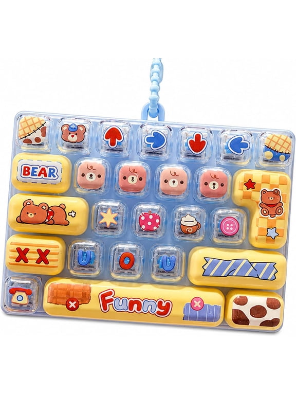 2027 New 26-Key Keyboard Fidget Toy, Cute Cartoon Clicky Keyboard Clicker Toy with Keychain, Backpack Charm Pendant for Stress Relief (Blue-a)