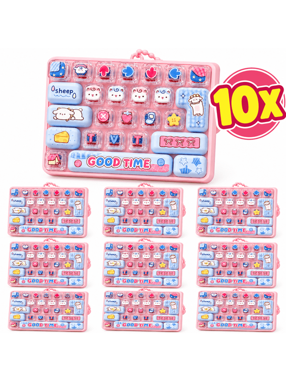 2027 New 26-Key Keyboard Fidget Toy, Cute Cartoon Clicky Keyboard Clicker Toy with Keychain, Backpack Charm Pendant for Stress Relief (Pink-I)