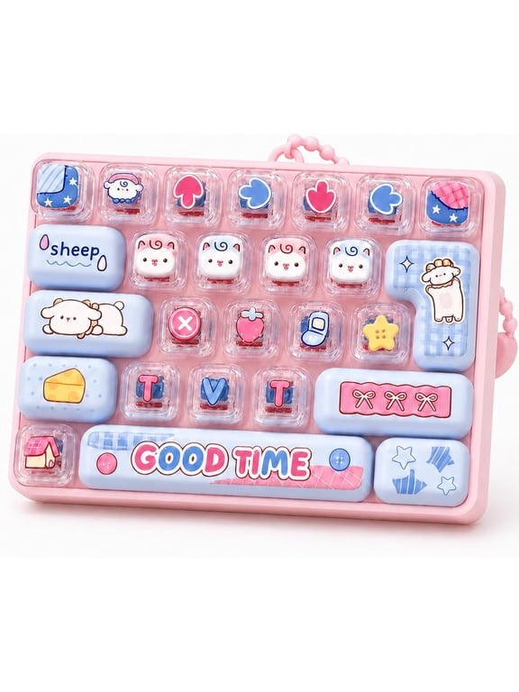 2027 New 26-Key Keyboard Fidget Toy, Cute Cartoon Clicky Keyboard Clicker Toy with Keychain, Backpack Charm Pendant for Stress Relief (Pink-I)