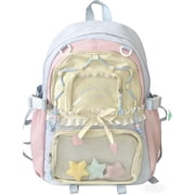 XAOUS Kawaii ita Backpack - Cute Backpack Coquette Aesthetic Back Pack Y2K Daypack with Clear Pockets with Clear Pockets Blue