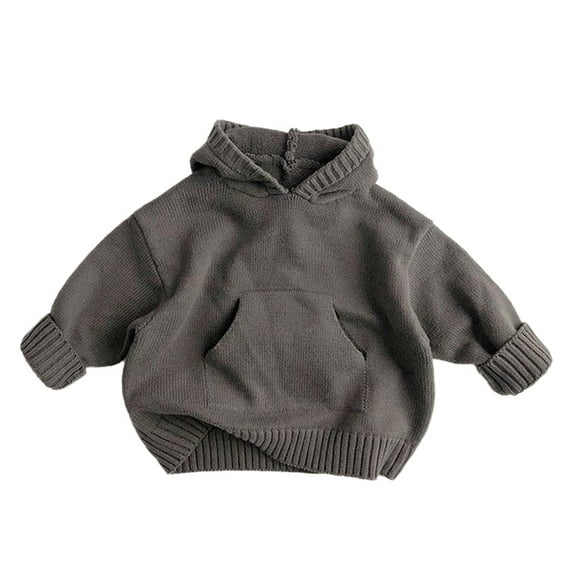 XAOWF Baby Boys Retro Casual Sweaters Solid Color Long Sleeve Fashion Loose Fit Comfortable Knit Knitwear Hooded Leisure Stylish Tops 4-5 Years