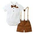 thumbnail image 1 of XAOWF Child Baby Boys 2 Pieces Formal Short Set Short Sleeve Bowtie Shirt Suspender Shorts Suit 6 Months-3 Years Stylish Leisure Outfit, 1 of 9