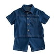 thumbnail image 1 of XAOWF Child Boy'S Summer Set Fashion Denim Short Sleeve Shirt And Casual Pants Two Piece Outfit For Comfortable Breathable 1-8 Years Stylish Leisure Outfit, 1 of 9