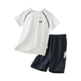 thumbnail image 1 of XAOWF Child Boys Active Shorts 2 Pieces Set Quick-Dry T-Shirt And Elastic Waisted Lightweight Shorts Activewear Set For Children 3-18 Years Stylish Leisure Outfit, 1 of 4