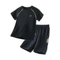 thumbnail image 1 of XAOWF Child Boys Active Shorts 2 Pieces Set Quick-Dry T-Shirt And Elastic Waisted Lightweight Shorts Activewear Set For Children 3-18 Years Stylish Leisure Outfit, 1 of 4