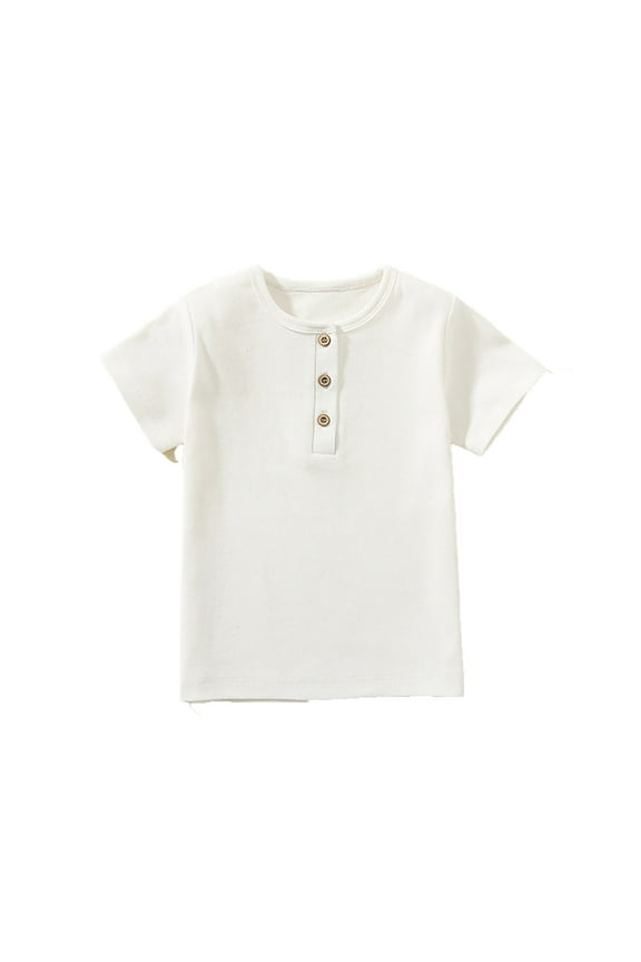 Child Boys Casual Tee Shirt Solid Color Round Neck Short Sleeve Loose Fit Comfortable Fashion Button Down T-Shirt Leisure Tops For Teen Boy 5-6 Years