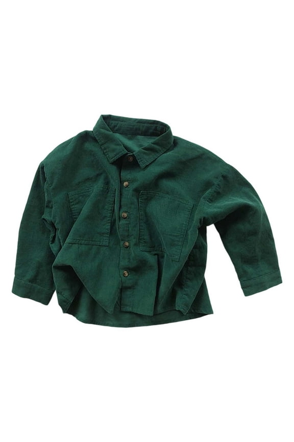 XAOWF Child Boys Fashion Shirt Casual Solid Color Turndown Collar Corduroy Long Sleeve Button Down Shirt Street Style Leisure Tops For Teen Boy 4-5 Years