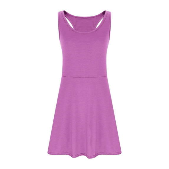 XAOWF Child Girl Dress Casual Sleeveless Solid Color Slim Fit Comfortable Stretchy Waistband Tennis Dress Outdoor Play 4-15 Years 2025 Versatile Relaxed Fit Sundress