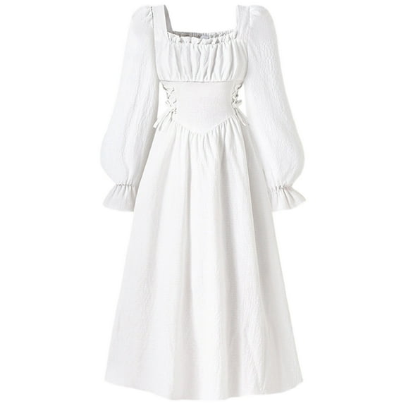 XAOWF Child Girl Dress Square Neckline Elegant Waistline Puff Sleeves Casual Fashion Princess Dresses With Ethnic Style 8-13 Years Old. 2025 Lovely Versatile Sundress