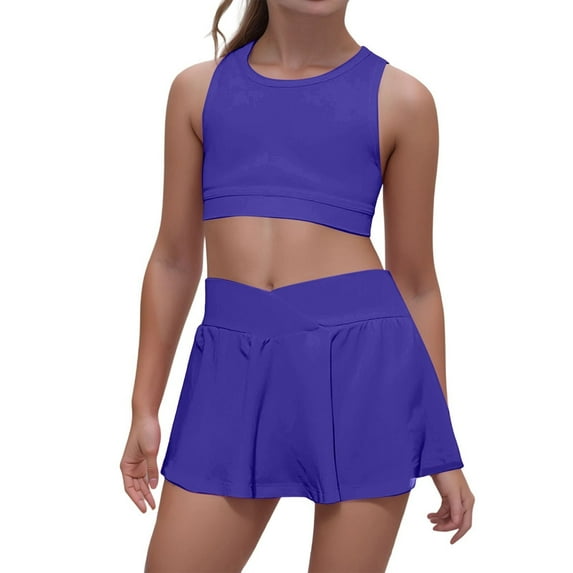 XAOWF Child Girls 2PC Sets Solid Color Breathable Backless Vest And Casual Comfortable Stretchy Waist Pleated Skirt Playwear Active Summer Outfits Relaxed Fit Trendy Clothes Outfits