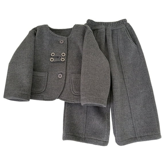 XAOWF Child Girls Casual 2PC Sets Solid Color Tweed Thickened Stylish Double Layer Tops And Wide Leg Pants Outfits Relaxed Fit Trendy Clothes Outfits 3-4 Years