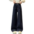 thumbnail image 1 of XAOWF Child Girls Casual Jeans Fashon High Waist Comfortable Loose Fit Straight Wide Leg Denim Short Everyday Wear 5-16 Years Relaxed Fit Trendy Trousers, 1 of 9