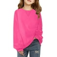 thumbnail image 1 of XAOWF Child Girls Casual Pullover Oversized Round Neck Solid Color Loose Fit Comfortable Sweatshirt For Everyday Wear Little Girl Stylish Relaxed Fit Tops 7-8 Years, 1 of 6