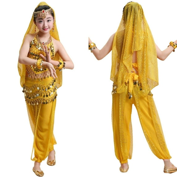 XAOWF Child Girls Performances Sets For Comfortable Breathable Sleeveless Tops And Harem Pants Stage Outfits Relaxed Fit Trendy Clothes Outfits 7-10 years